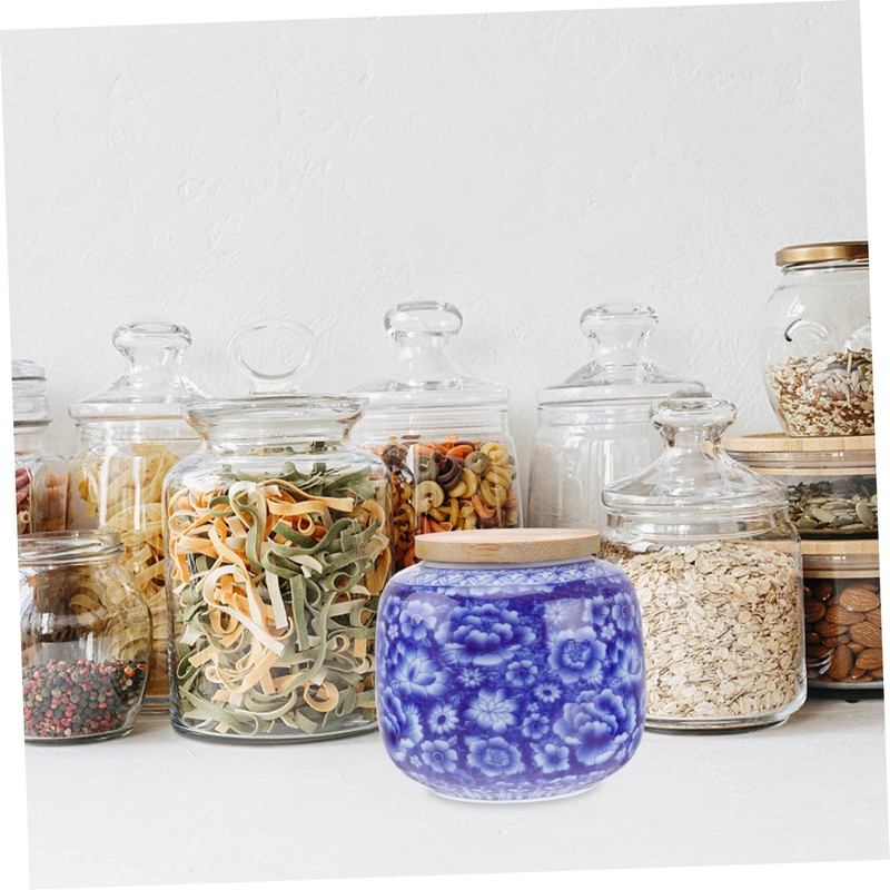 CIYODO Ceramic Tea Canister with Wooden Lid Airtight Sealed Tea
