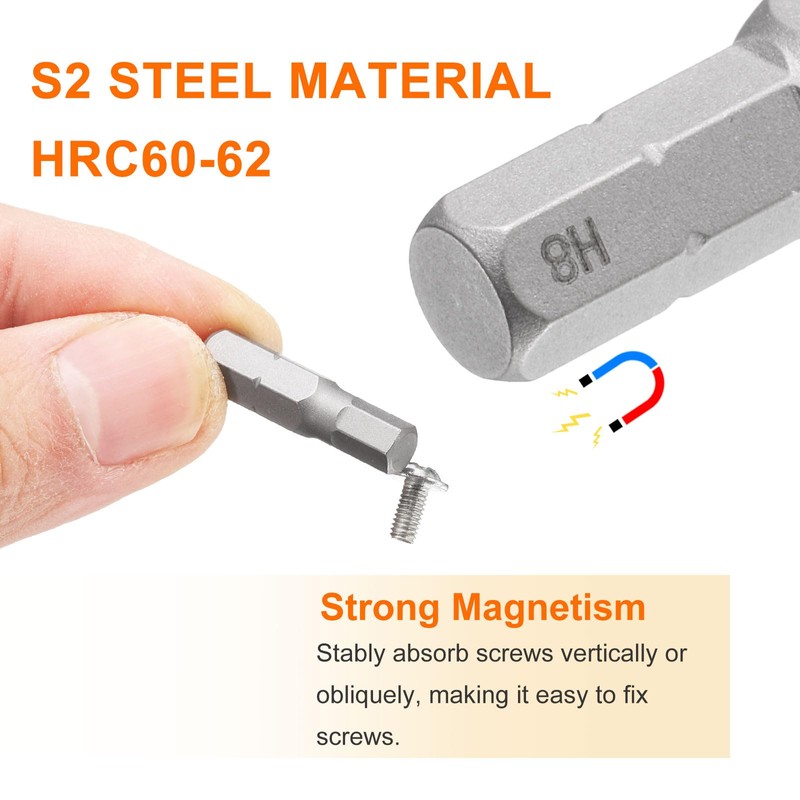 sourcing map 5pcs H8 Hex Screwdriver Bit 1/4" Hex Shank