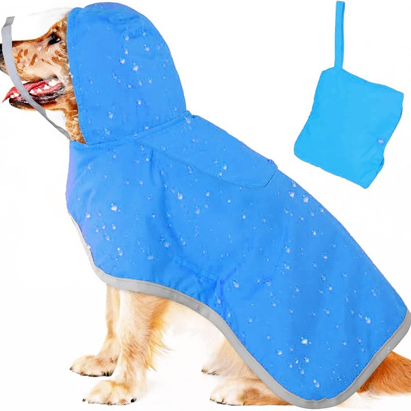 Olsdeeool Adjustable Waterproof Dog Raincoat with Reflective Strip, Lightweight Hooded