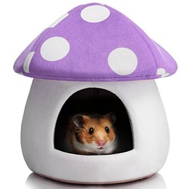 Hollypet Warm Small Pet Animals Bed Dutch Pig Hamster Nest Hedgehog Rat Chinchilla Guinea Habitat Mini House, Purple Mushroom