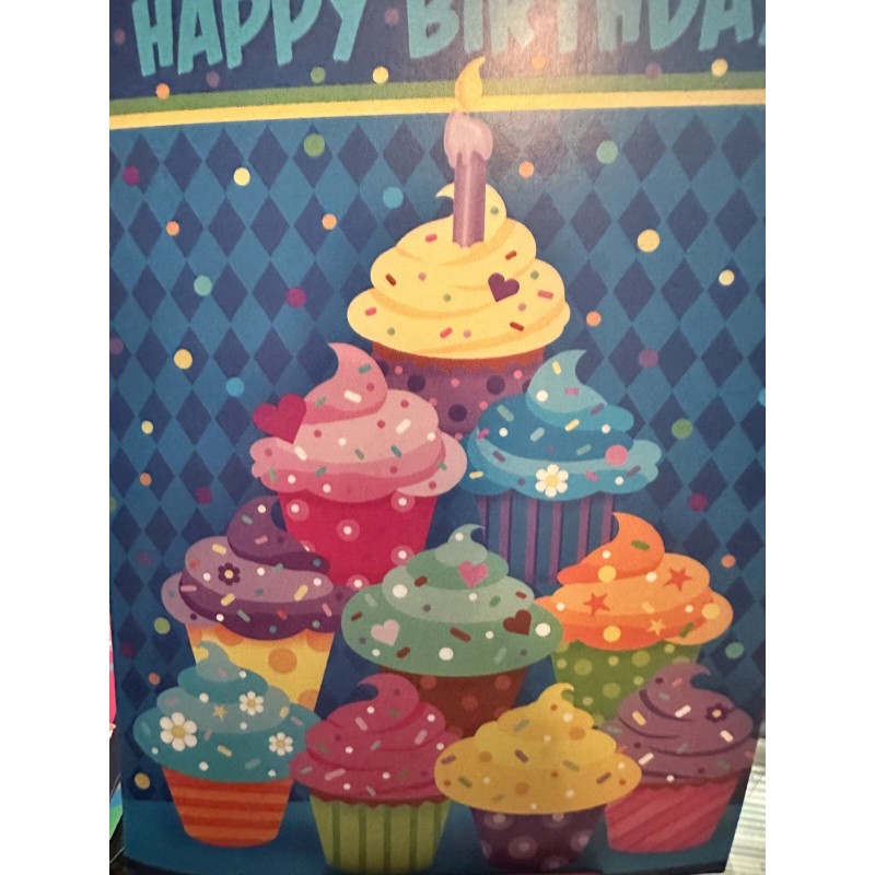 Current "Happy Birthday" - Colorful Cupcakes- approx 5" X 7"