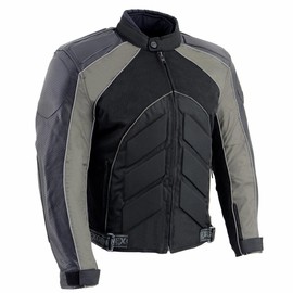 NexGen SH2153 Men's Black and Grey CE Armored Motorcycle Textile and Leather Combo Jacket - 5X-Large