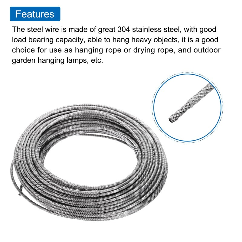 sourcing map 98FT Stainless Steel Cable Railing Kit, 1/8" Silver