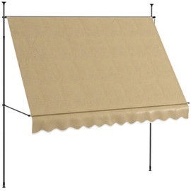 Outsunny Manual Retractable Awning, 118" Non-Screw Patio Sun Shade Shelter with Support Pole Stand and UV Resistant Fabric, for Window, Door, Porch, Deck, Beige