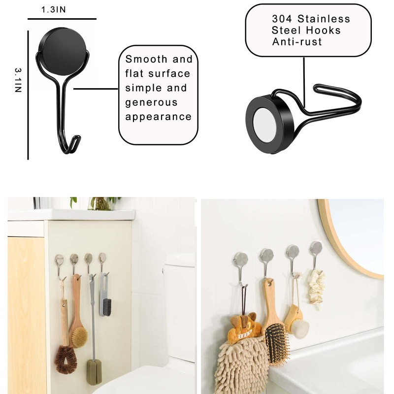 Buelkmag Magnetic Hooks, Heavy Duty 304 Stainless Steel Magnetic Hooks