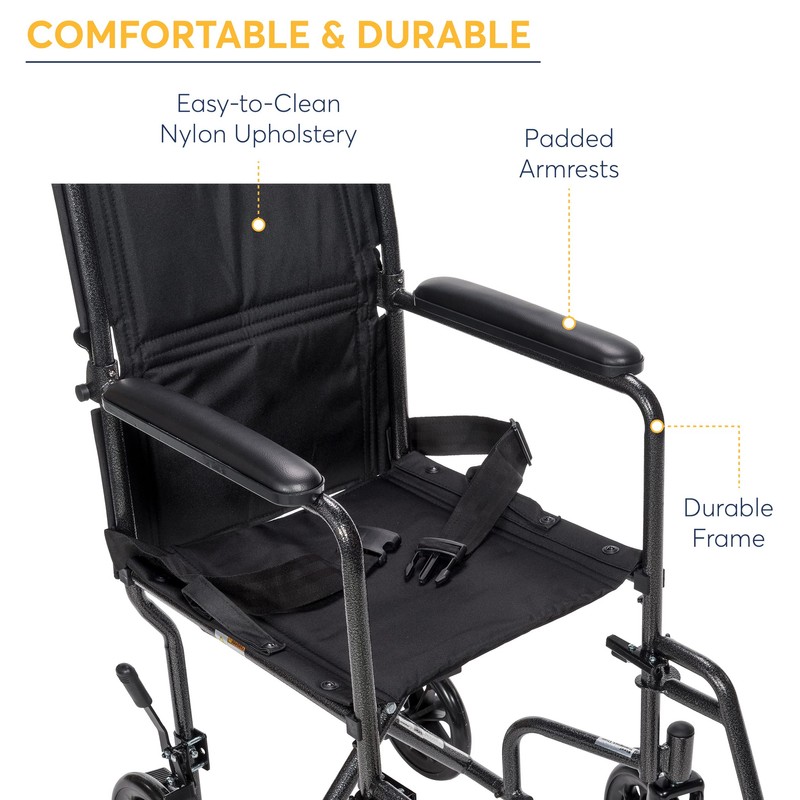 Drive Medical TR39E-SV Lightweight Folding Transport Wheelchair with Swing-Away Footrest,