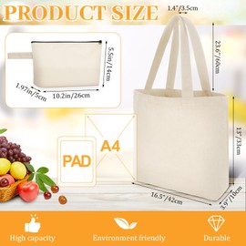 Silkfly 30 Pcs Tote Bag with Zipper, Cotton Canvas Makeup Bag Kitchen Reusable Grocery Pouch Blank Canvas Totes with Handles (Beige)