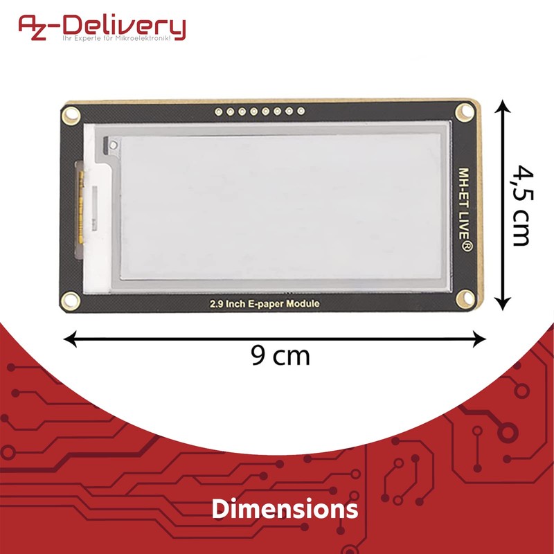 AZDelivery ePaper E-Ink Display Module, 2.9 Inches, 296 x 128