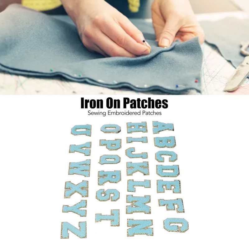 26 Pcs Iron On Letters A to Z Blue Letters