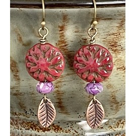 Copper, Lavender and Red Flower Bead Earrings Bloom. Jewelry Earrings for Women #3298FE3356