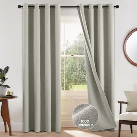 COSVIYA 100% Blackout Cream Linen Curtains & Drapes 96 Inch Length 2 Panels Set, Full Room Darkening Grommet Insulated Thermal Window Panels for Bedroom/Living Room,52x96 inches