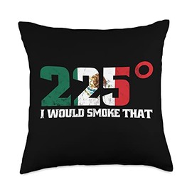 225 Degrees for Smoking Mexican Meat Barbecue I Would Smoke That Meat at 225 Degrees for Mexico Grill BBQ Throw Pillow, 18x18, Multicolor