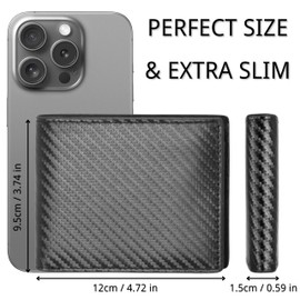 LUFFLOK Geldbörse Slim Carbon Fiber Leder, Portmonee für Damen und Herren, Brieftasche Geldbeutel Wallet, Portemonnaie Kartenetui mit Visitenkarten und Ausweisfenster (Schwarz)