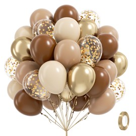 60pcs Brown and Gold Balloons for Neutral Bridal Shower, Birthday, Baby Shower Party Decorations - Light Sand White Confetti Balloons