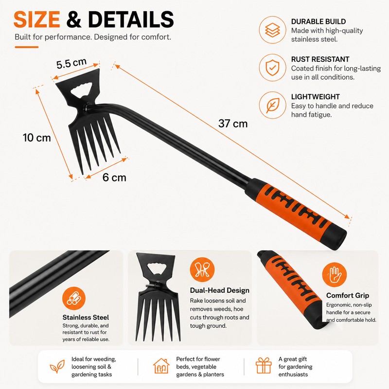 2-in-1 Garden Weeding Tool for Soil Care – Stainless Steel