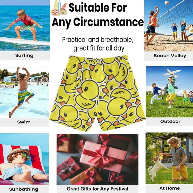 visesunny Summer Boy's Beach Shorts Duck Rubber Ducky Cartoon Quick