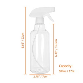 Hyshina Heavy Duty Clear Plastic Spray Bottles 500ml/17oz 2 Pack, Leak Proof, Mist/Stream Adjustable Nozzle, Refillable, Professional Quality for Cleaning Solutions, Essential Oils, Hair