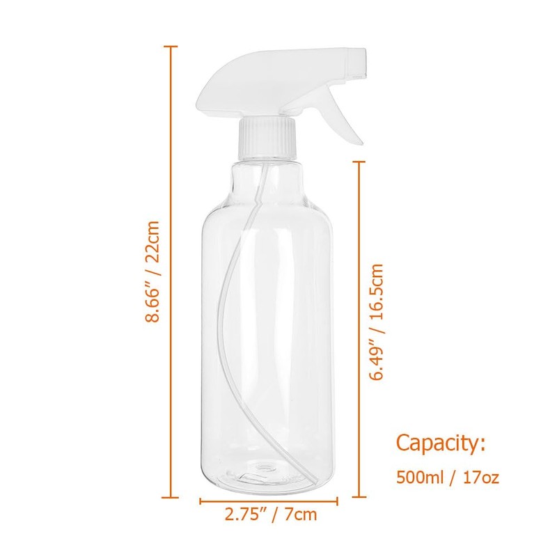 Hyshina Heavy Duty Clear Plastic Spray Bottles 500ml/17oz 2 Pack,