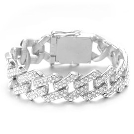 Halukakah Diamond Gold Chain for Men Iced Out, 20 mm Rhombus Lightning 18 K Real Gold Plated/Platinum White Gold Bracelet, Laboratory Diamonds Hand Inlaid, Gift for Him, Brass, No gemstone