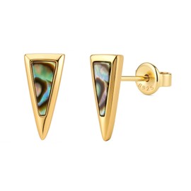 18K Gold-Plated 925 Sterling Silver Hypoallergenic Dainty Abalone Shell Triangle Stud Earrings for Women 10mm