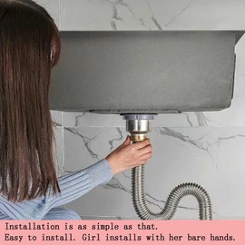 RZGZKLSH Kitchen Sink Downpipe Fittings, Stainless Steel Sink Sink Set, Flexible Type Trap Tube, Kitchen Sewer Drain Pipe for Kitchen, Bathroom, Washroom