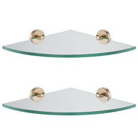 JQK Corner Glass Shelf, Champagne Bronze Bathroom 304 Stainless Steel Shower Triangle Floating Wall Shelf, 10 x 10 Tempered Glass, 2 Pack, TGS190L10-CB-P2