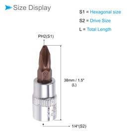 CoCud Phillips Bit Socket, Metric PH2 Bit 1/4" Drive 1.5" Long, S2 Alloy Steel Heat Treated CR-V Socket - (Applications: for Fastener Application), 3-Pieces