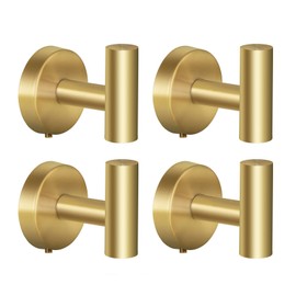 Augegel Towel Hooks Bathroom Coat Hook Robe Hook Stainless Steel Heavy Duty Door Hanger Towel Robe Clothes Cabinet Closet Sponges Wall Hook for Bathroom Bedroom Kitchen Hotel Pool 4 Packs (Gold)