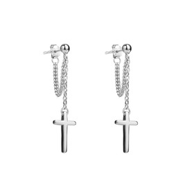 QzxEqz Cross Earrings Punk Cross Dangle Earrings Stainless Steel Chain Earring for Women Jewelry Gifts (silver)