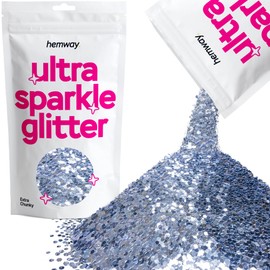Hemway Premium Ultra Sparkle Glitter Multi Purpose Metallic Flake for Arts Crafts Nails Cosmetics Resin Festival Face Hair - Azure Blue - Extra Chunky (1/24" 0.040" 1mm) 100g / 3.5oz
