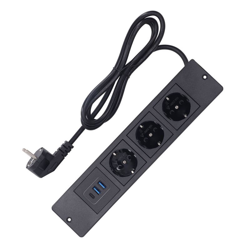 Recessed Power Strip 3xOutlets 2xUSB A 1xUSB C PD20W Ports