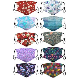 [US Stock] 10 Packs Tie Dye Cute Design Women Girls Face _Mask_Protect_Cover Washable Reusable With Nose Wire，Adjustable Earloops，Filters Pocket Insert (Multicolor-5)