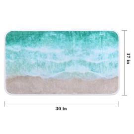 Britimes Bath Mat for Bathroom Beach Ocean Natural Shaggy Bathroom Mat Non Silp Water Absorbent Bath Rug Soft Washable Floor Rug White Green Summer for Tub Showers Laundry Room Decor