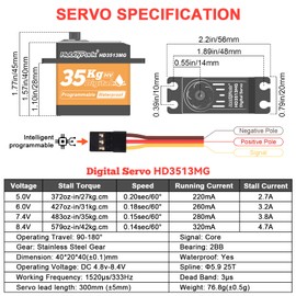 HobbyPark Waterproof 35KG High Torque Servo Motor Metal Gears Digital Servo Arduino Servo Full Aluminum Shell for 1/8 1/10 1/12 RC Crawler RC Truck RC Car Buggy Robotic DIY Control Angle 180°