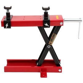 LSAILON 1100LB Capacity Motorcycle Center Scissor Lift Jack Lift Jack Hoist Stand Bikes ATVs Scooter Crank Stand - Red