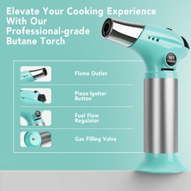 Sondiko Creme Brulee Torch, Refillable Butane Torch Lighter with Adjustable Flame for DIY, Creme Brulee, BBQ and Baking, Butane Gas Not Included, 2 Pack