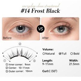 WOSADO Soft Magnetic Eyelashes All-in-One Kit with Applicator, Reusable Magnetic Lashes without Eyeliner, Glue-free False Lashes, Waterproof, Lightweight, Suit for Natural Makeup:_NO.14 Frost Black