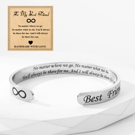 KLIFOWDY Father's Day Gifts Best Friend Bracelet Friendship Bracelets Cuff Bracelet Inspirational Bracelets Stainless Steel Silver Bangles Jewelry Gifts for Friends