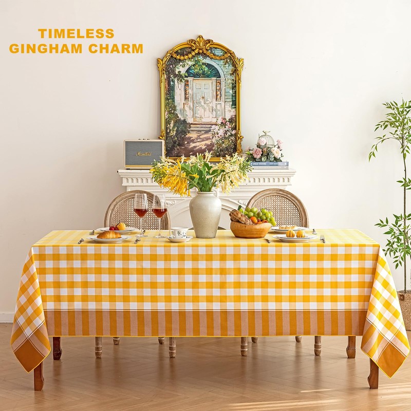 Midsummer Breeze Sunny Country Yellow Gingham Tablecloth Rectangle 60”x75”