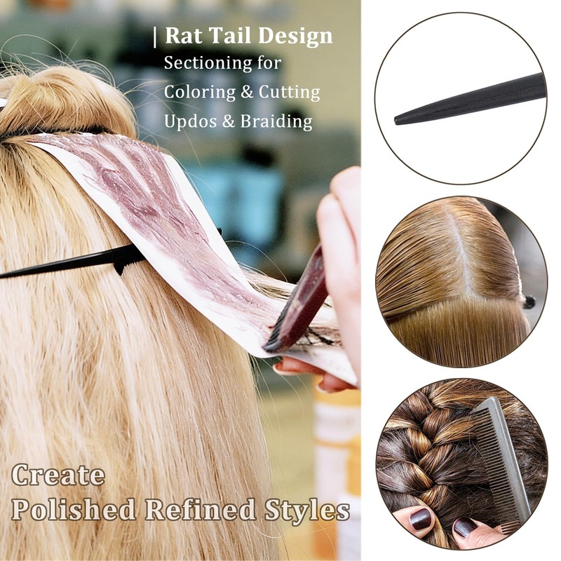 10 Pcs Black Thickened Rat Tail Combs Set Fine Tooth