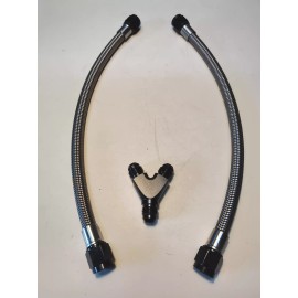 PROFLO PRODUCTS 6AN 18" STAINLESS NITROUS Or FUEL HOSE BLACK ENDS 2pc And a 6AN Y FITTING
