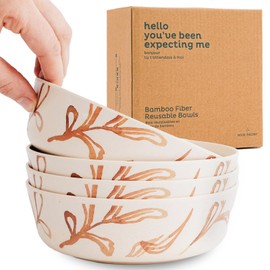 Nook Theory 4 Pack Bamboo Bowls - 18 Oz Reusable Toddler and Kids Bowl, Dishwasher Safe - Not Microwavable Bamboo Dishes (Wildflower)