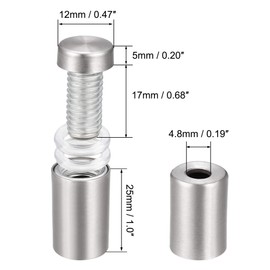 uxcell 1/2 Dia x 1-1/4"(12x33mm) Standoff Screws Wall Mount Sign Holders Acrylic Glass Nails 6pcs