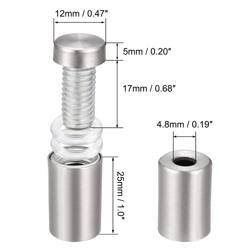 uxcell 1/2 Dia x 1-1/4"(12x33mm) Standoff Screws Wall Mount Sign