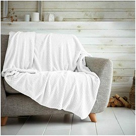 Waffle Honeycomb Throw Blanket Soft Warm Throw Over Sofa Bed Travel Bedspread (White, Single - 125 x 150cm)