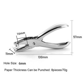 6mm Single Hole Punch, Silver Paper Puncher Hole Pliers for School Office Home Study - 8 Sheet Capacity