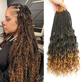 16 Inch Senegalese Twist Crochet Hair with Curly Ends - 8 Packs Boho Island Twist Crochet Hair Pre Looped Goddess Crochet Twist Hair for Black Women Braids Hair Extensions 1B/27