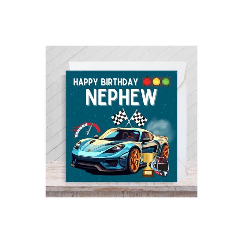 Second Ave Racing Car Nephew Square Children's Kids Birthday Greeting