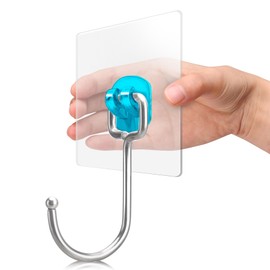 Antimbee Large Adhesive Hooks for Hanging, 20-Pack Heavy Duty Hooks 37 lb(Max), Adhesive Wall Hanger fit Home, Bathroom, Kitchen, Office and Outdoor (Transparent Cyan)