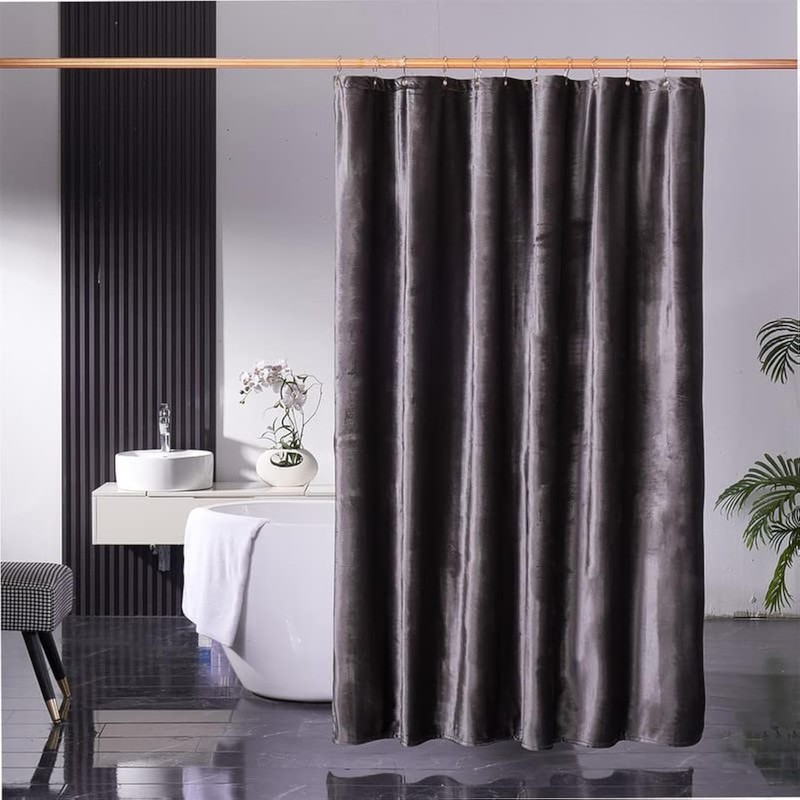 HYAWGE Velvet Dark Grey Shower Curtains for Bathroom,260 GSM Heavy